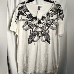 H&M Men’s White T-Shirt with Black Skull Design